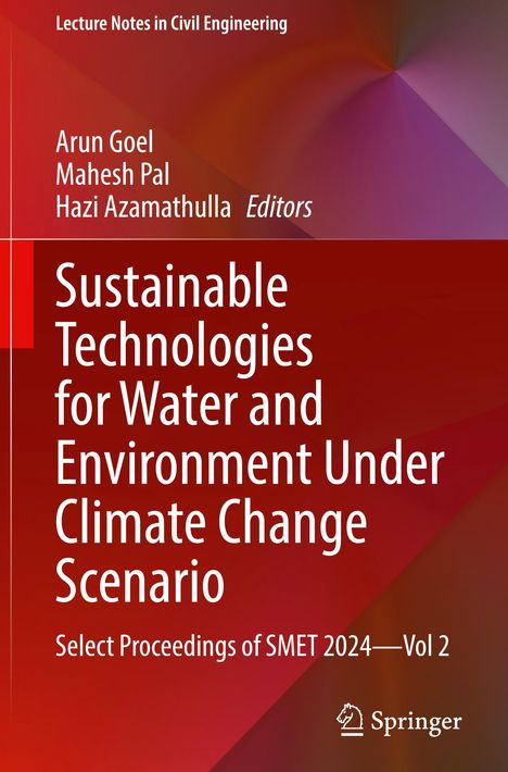 „Sustainable Technologies for Water and Environment Under Climate Change Scenario“, roter Hintergrund, Springer-Logo.