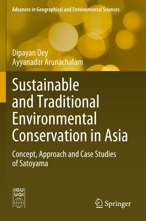 „Sustainable and Traditional Environmental Conservation in Asia“ steht auf einem gold-braunen Hintergrund mit Lichtkreisen.