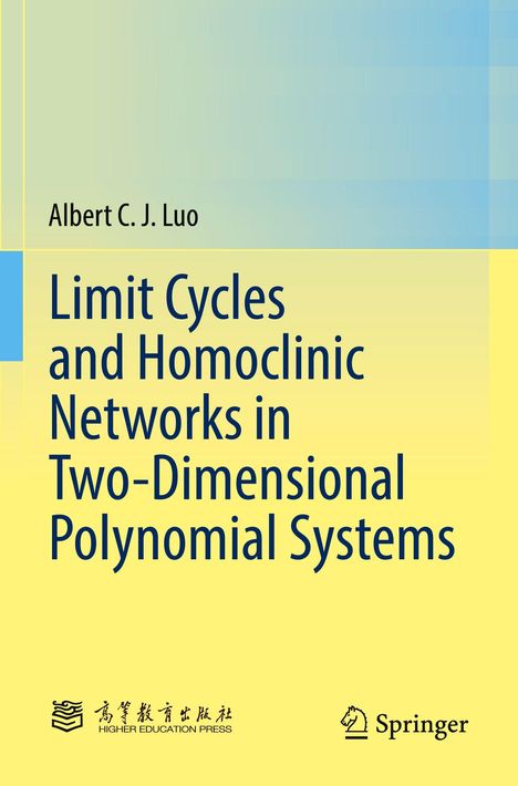 Titel: "Limit Cycles and Homoclinic Networks in Two-Dimensional Polynomial Systems". Gelb-blaue Buch-Covergestaltung.