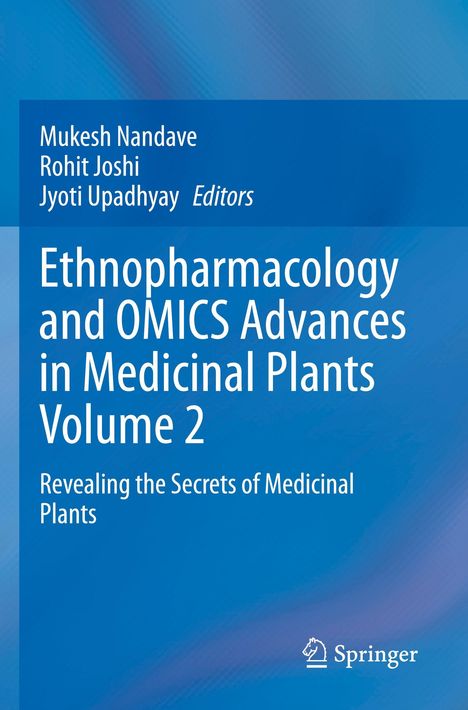 Titel: "Ethnopharmacology and OMICS Advances in Medicinal Plants Volume 2". Blaue Buchgestaltung mit Springer-Logo unten rechts.