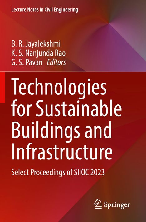 „Technologies for Sustainable Buildings and Infrastructure“, rote und lila Farbtöne, Springer-Logo unten rechts.