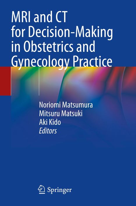 Text: "MRI and CT for Decision-Making in Obstetrics and Gynecology Practice." Bunte, fließende Farbverläufe. Springer-Logo.