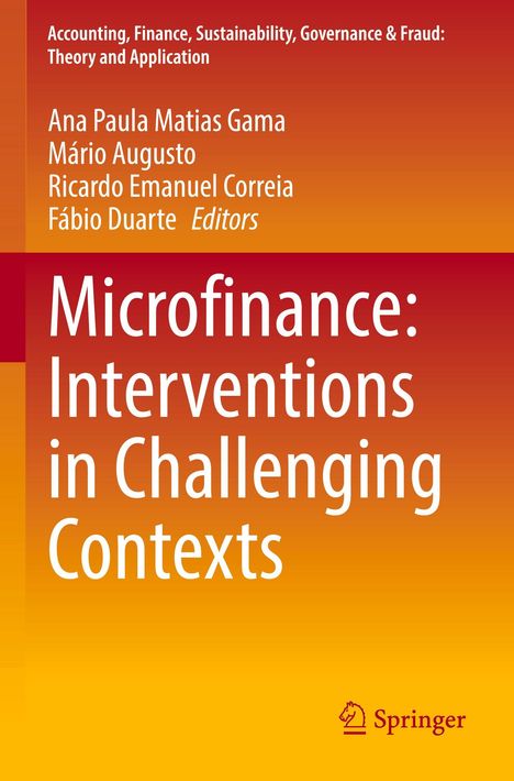 Titel: "Microfinance: Interventions in Challenging Contexts", Herausgeber sind vier Autoren, Springer-Logo.