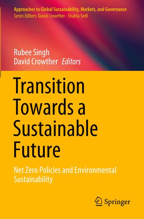 „Transition Towards a Sustainable Future“, Buchcover mit gelbem und rotem Hintergrund, Springer-Logo unten rechts.