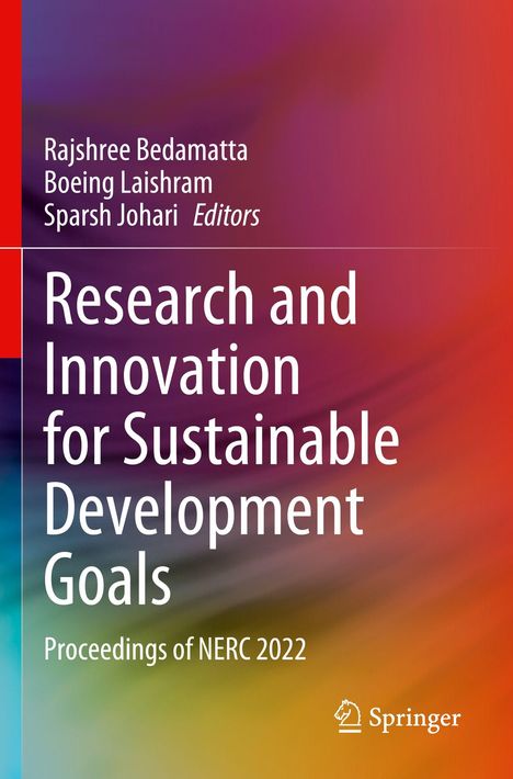 Buchtitel: "Research and Innovation for Sustainable Development Goals". Bunte, abstrakte Farbverläufe im Hintergrund.