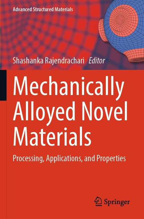 "Mechanically Alloyed Novel Materials" von Shashanka Rajendrachari. Rotes Cover mit Springer-Logo und Gitterkugel-Design.