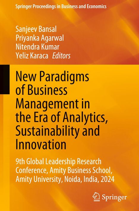 „New Paradigms of Business Management“; Konferenz an der Amity Business School, Noida, Indien, 2024. Springer-Logo unten.