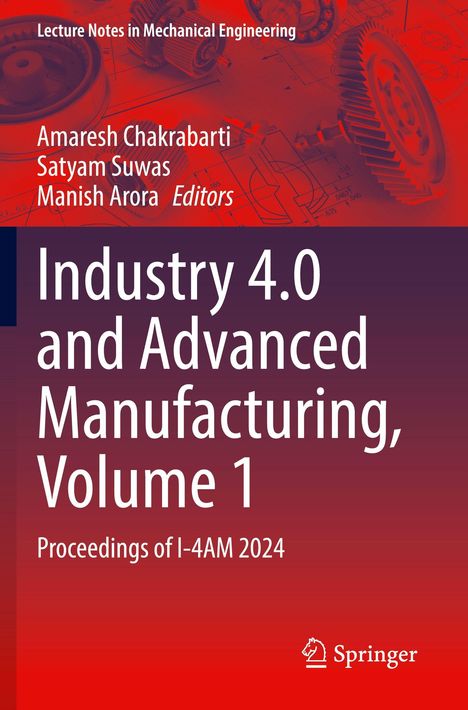 "Industry 4.0 and Advanced Manufacturing, Volume 1." Rotes, technisches Design, Zahnräder und technische Zeichnungen.