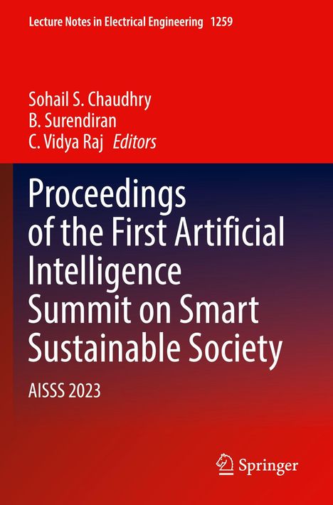 "Proceedings of the First Artificial Intelligence Summit on Smart Sustainable Society. AISS 2023. Rotes und blaues Design."