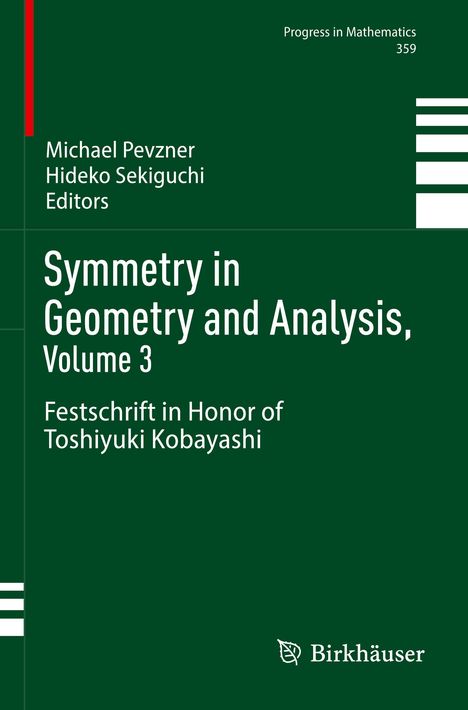 "Symmetry in Geometry and Analysis, Volume 3" von Michael Pevzner und Hideko Sekiguchi auf grünem Hintergrund.