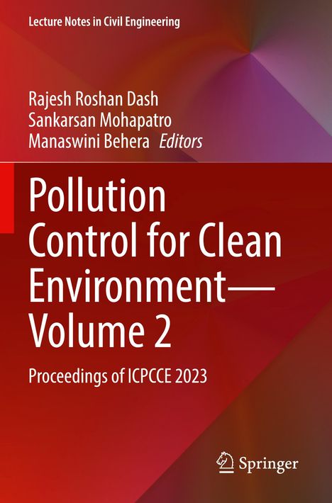 "Pollution Control for Clean Environment—Volume 2" in weißer Schrift auf rotem und orangefarbenem Hintergrund.
