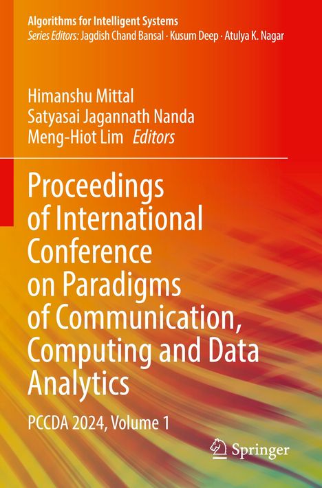Text: "Proceedings of International Conference on Paradigms of Communication, Computing and Data Analytics, PCCDA 2024, Volume 1."  
Farbverlauf von Gelb nach Rot mit Springer-Logo unten rechts.