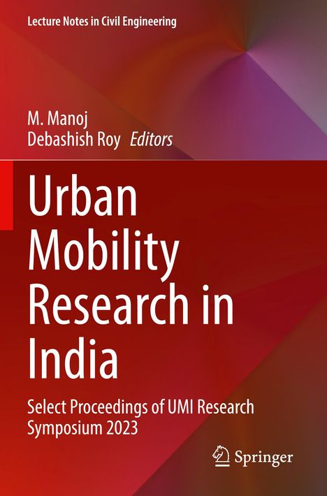 "Urban Mobility Research in India" und andere Texte in Weiß auf rot-braunem Hintergrund, Verlag Springer-Logo unten.
