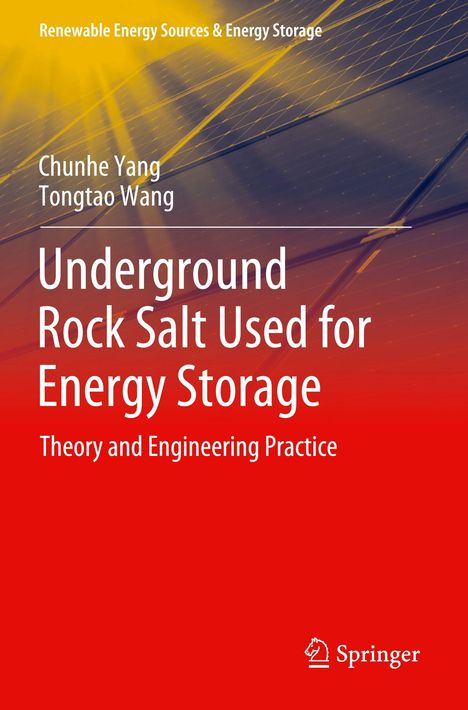 Titel: "Underground Rock Salt Used for Energy Storage." Autoren: Chunhe Yang, Tongtao Wang. Hintergrund: Solarpanels in gelbem Licht.