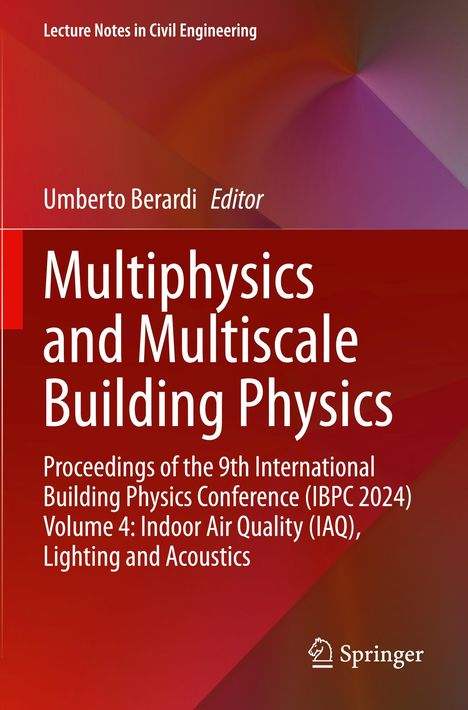 Titel: "Multiphysics and Multiscale Building Physics". Rote und orangefarbene abstrakte Hintergründe. Springer-Logo.