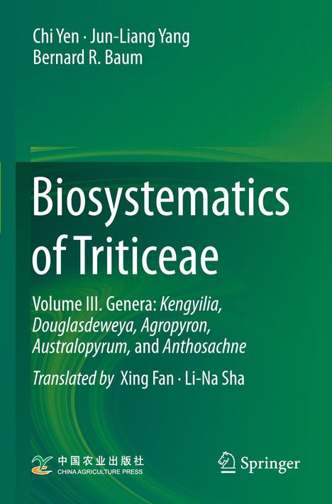 Cover mit Text: "Biosystematics of Triticeae" und Autorennamen oben. Logos unten: China Agriculture Press, Springer.