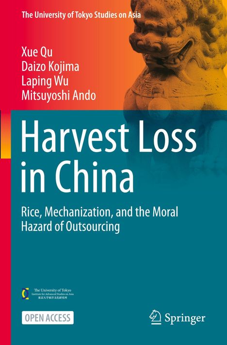 "Harvest Loss in China" von Xue Qu et al., Thema: Reis, Mechanisierung. Statue eines Löwen im Hintergrund.