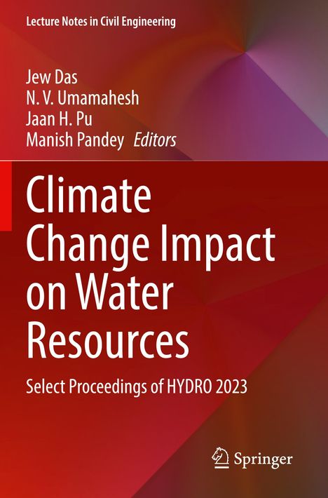 Buchtitel: "Climate Change Impact on Water Resources". Rotes geometrisches Design mit einem Springer-Logo.