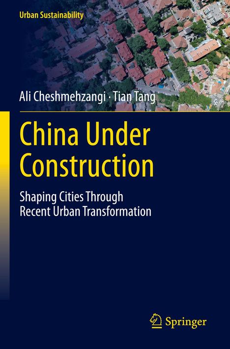 "China Under Construction" in Gelb. Oben Luftaufnahme einer Stadt mit roten Dächern. Springer-Logo unten rechts.