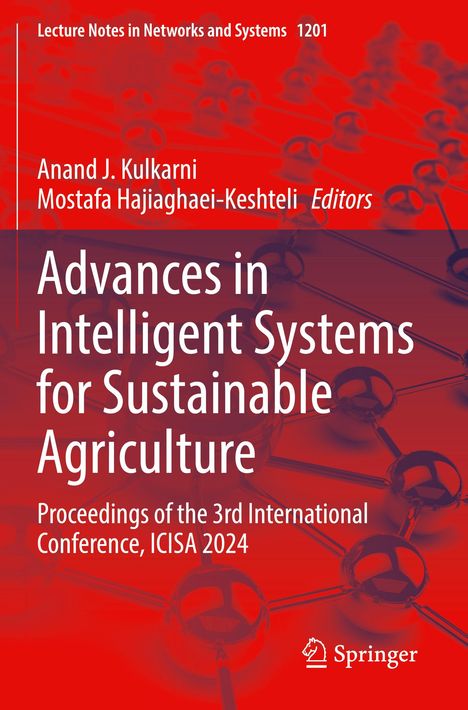 Text: „Advances in Intelligent Systems for Sustainable Agriculture“  
Rotes Cover mit vernetztem Kugeldesign. Springer-Logo unten rechts.