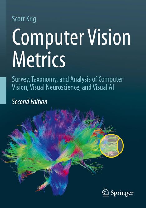 „Computer Vision Metrics“, bunte, faserige Struktur, die an neuronale Verbindungen erinnert.