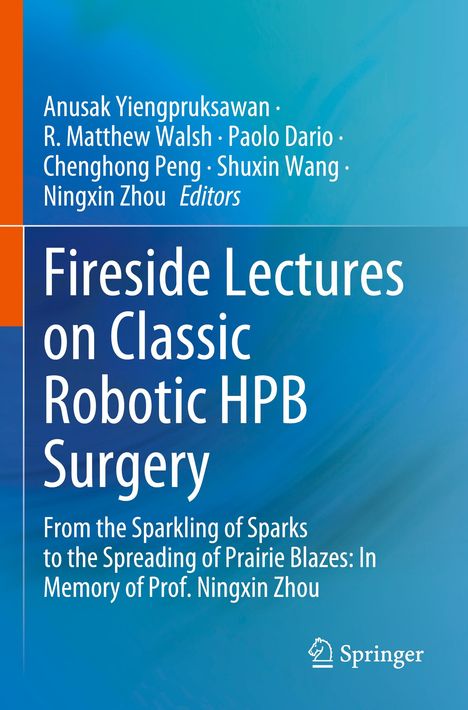 Titel: Fireside Lectures on Classic Robotic HPB Surgery. Oben Autoren, unten Springer-Logo. Hintergrund blau.