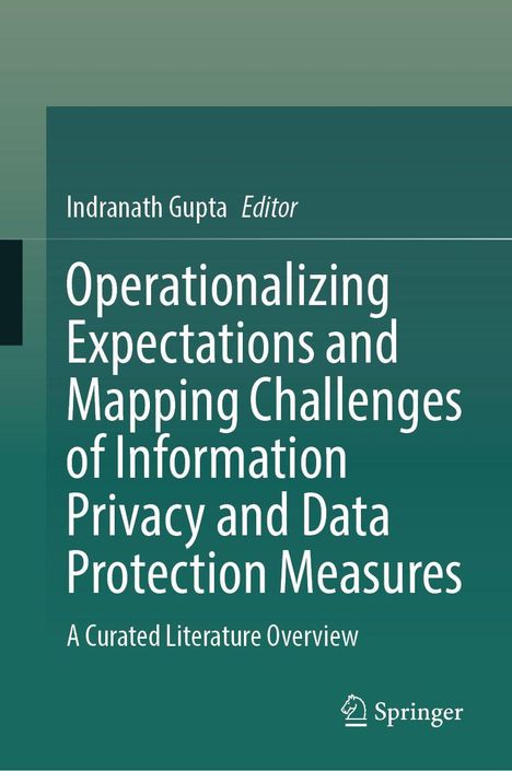 Text: "Operationalizing Expectations and Mapping Challenges of Information Privacy and Data Protection Measures." Grün-blauer Hintergrund.
