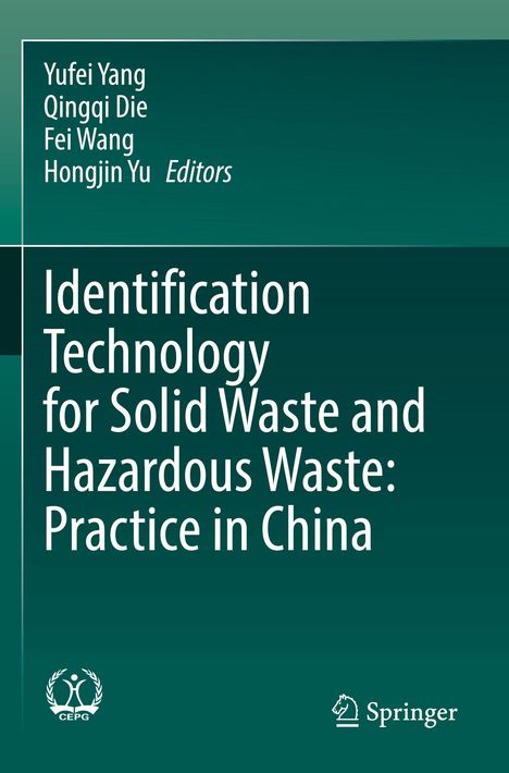 Titel: "Identification Technology for Solid Waste and Hazardous Waste: Practice in China". Oben Namen der Herausgeber. Unten zwei Logos. Hintergrund in dunklem Türkis.