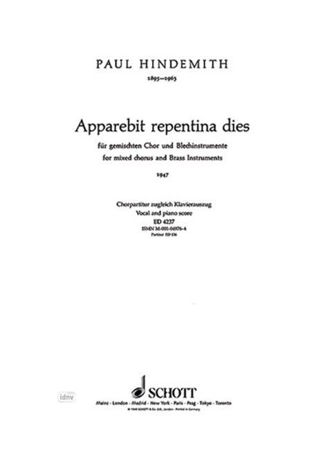 Paul Hindemith: Apparebit repentina dies, Noten