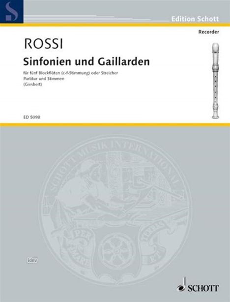 Salomone Rossi: Sinfonien und Gaillarden, Noten