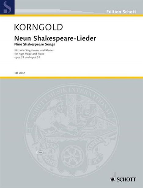 Erich Wolfgang Korngold: Neun Shakespeare-Lieder op. 29, Noten