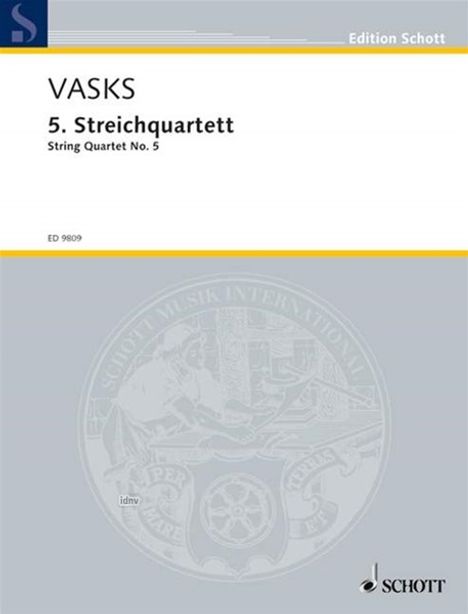 Peteris Vasks: 5. Streichquartett, Noten