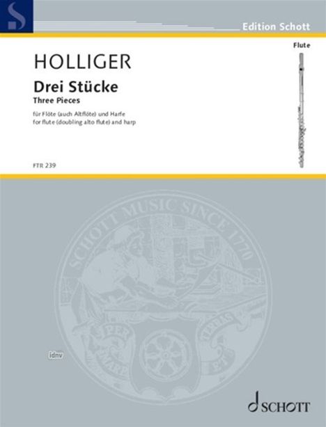 Heinz Holliger: Drei Stücke für Flöte (auch Altflöte) und Harfe (1999 - 2007), Noten