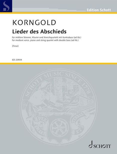 Edition Schott. KORNGOLD: Lieder des Abschieds. ED 23934. Grauer Hintergrund mit kreisförmigem Schott-Logo unten.