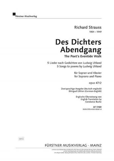 Richard Strauss: Fünf Lieder nach Gedichten von Ludwig Uhland Des-Dur op. 47/2 (1900), Noten