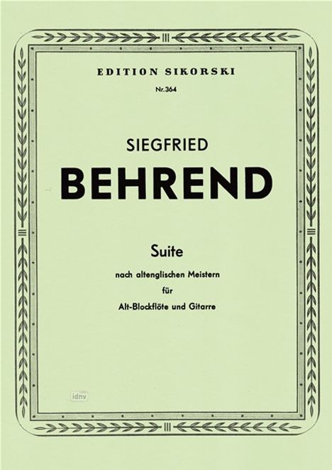 Siegfried Behrend: Suite nach altenglischen Meistern für Altblockflöte und Gitarre, Noten