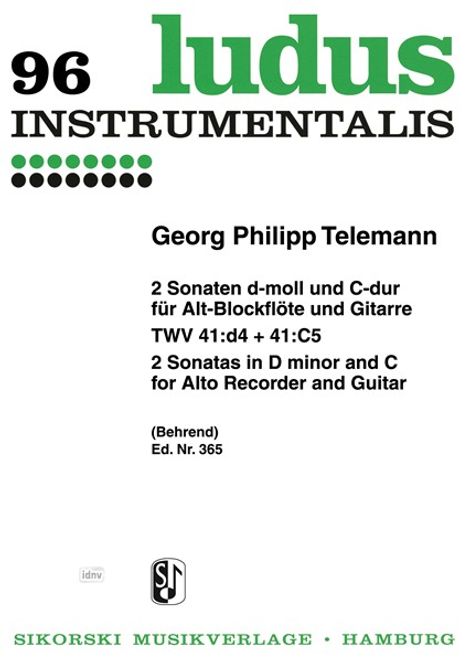 Georg Philipp Telemann: 2 Sonaten für Blockflöte und Gitarre TWV 41:d4 / 41:C5, Noten