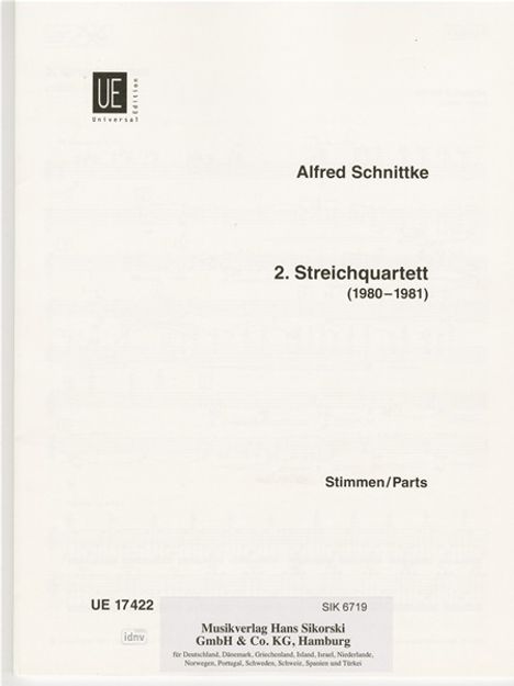 Alfred Schnittke: Streichquartett Nr. 2, Noten