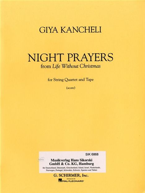 Gija Kantscheli: Kantscheli,G.       :Nacht... /P /StrQuar,Tonb /KT, Noten