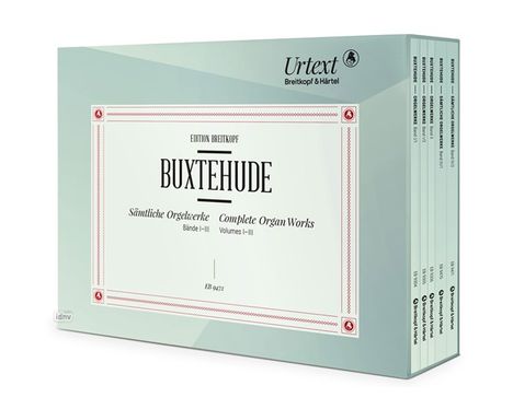 Aufschrift: "BUXTEHUDE, Sämtliche Orgelwerke, Blinde I-III, Complete Organ Works, Volumes I-III." Elegantes Box-Set-Design.