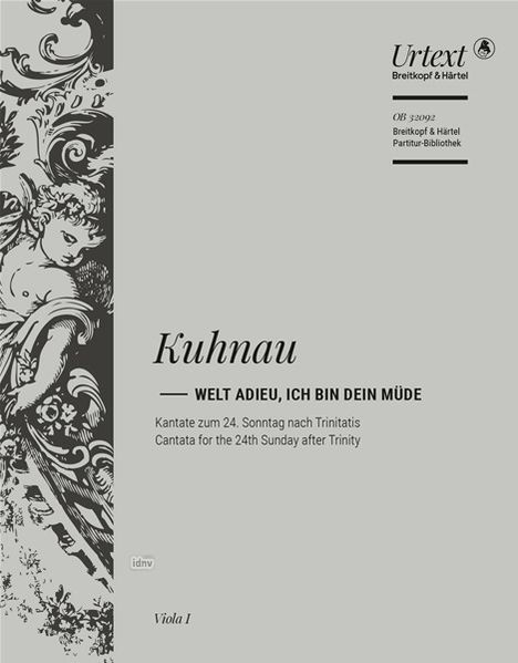 "Kuhnau – WELT ADIEU, ICH BIN DEIN MÜDE. Kantate zum 24. Sonntag nach Trinitatis. Illustration mit Engelfigur."