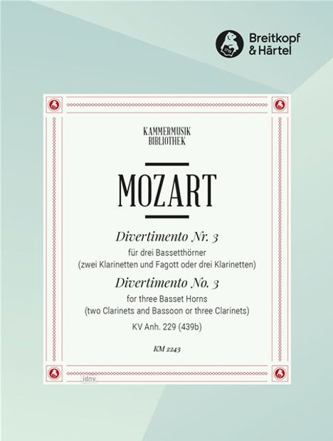 Wolfgang Amadeus Mozart: Divertimento Nr.3 B-Dur KV Anh, Noten