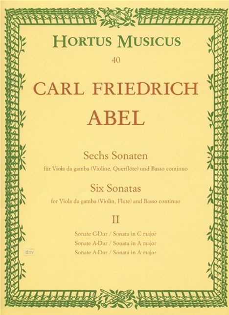 Carl Friedrich Abel: Sechs Sonaten für Viola da gam, Noten