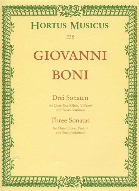 Giovanni Boni: Drei Sonaten für Querflöte (Ob, Noten