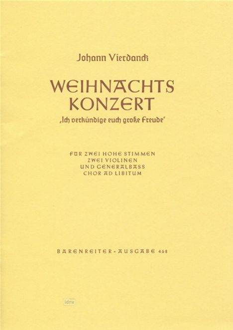 Johann Vierdanck: Vierdanck,J.        :Ich ve... /P/SS /Fch:SA/2 /GH, Noten