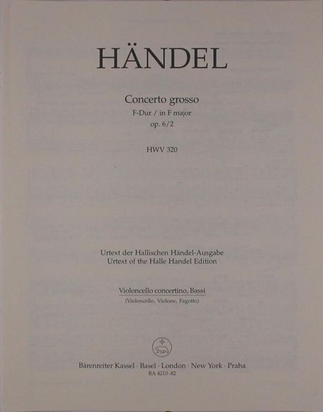 Georg Friedrich Händel: Concerto grosso F-Dur op. 6/2, Noten