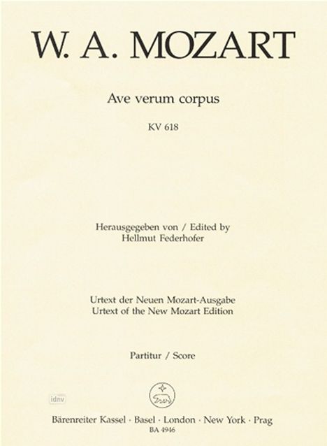 Ave verum corpus KV 618, Motette, Klavierauszug, Noten