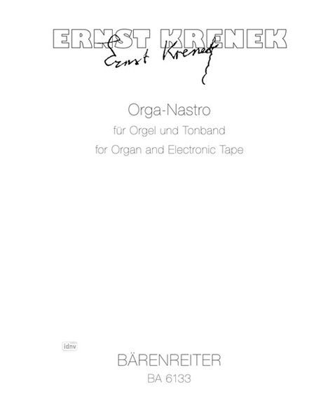 Ernst Krenek: Orga-Nastro für Orgel und Tonb, Noten