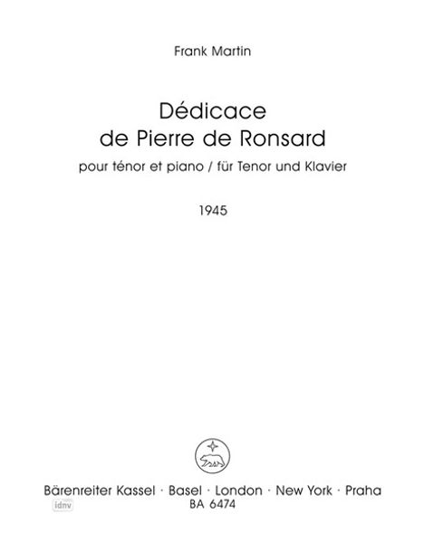 Frank Martin: Dedicace de Pierre de Ronsard, Noten