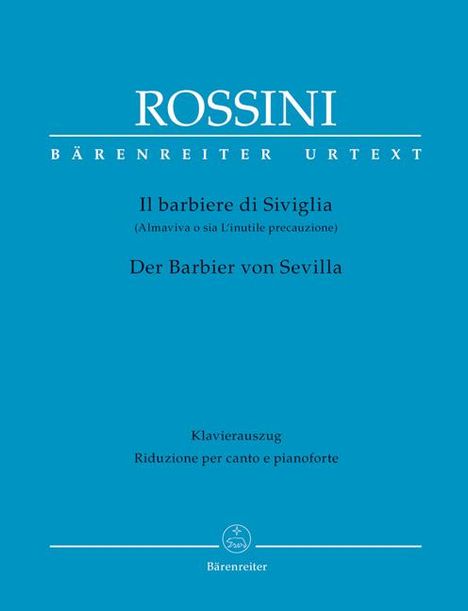 ROSSINI, Il barbiere di Siviglia, Der Barbier von Sevilla, Klavierauszug. Blauer Hintergrund mit schlichtem Design.